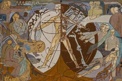 Framed 20th Century Gouache - Vitruvian Man of Medical Science