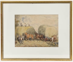 Framed Mid 19th Century Watercolour - Pulling The Hay Wagon