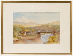 Framed Early 20th Century Watercolour - Resting by the Bridge