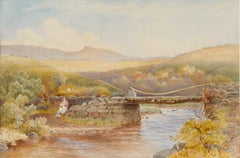 Framed Early 20th Century Watercolour - Resting by the Bridge