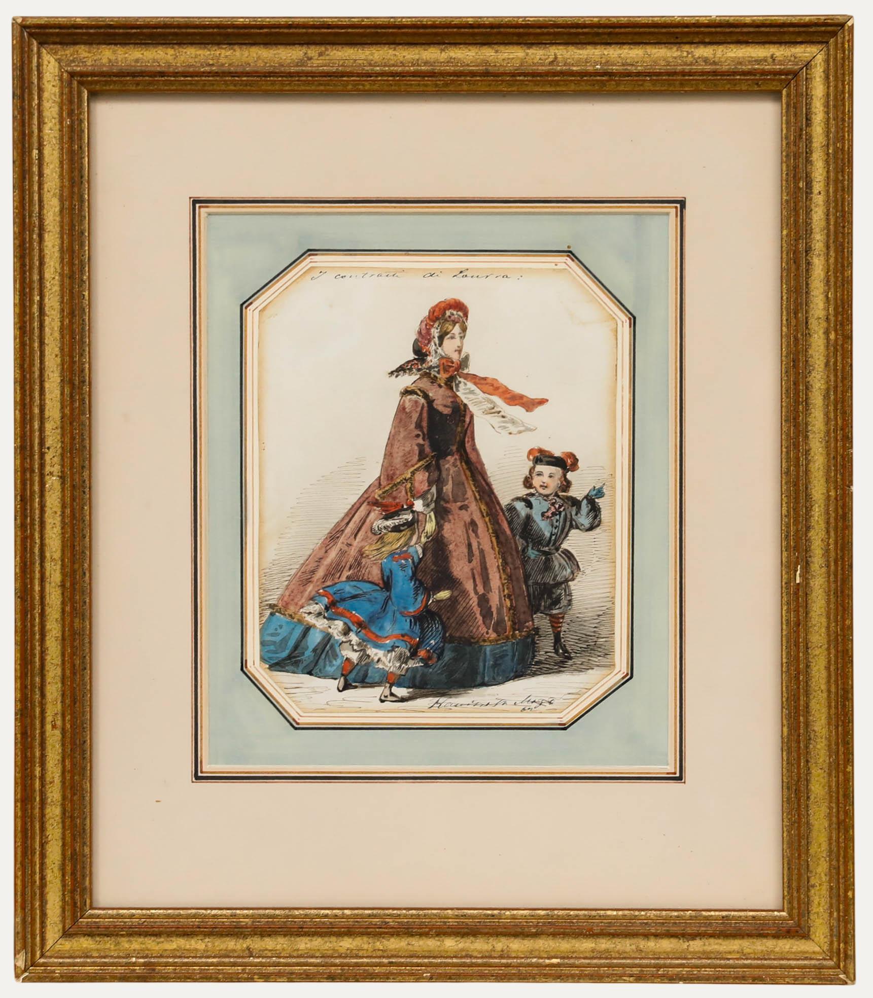 Attrib. William McConnell (fl.1850-1890) - 1862 Watercolour, Mother & Children