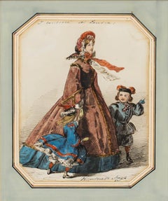 Attrib. William McConnell (fl.1850-1890) - 1862 Watercolour, Mother & Children
