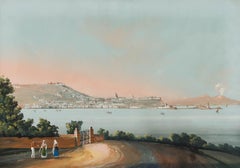 Neapolitan School Late 19th Century Gouache - The Bay of Naples