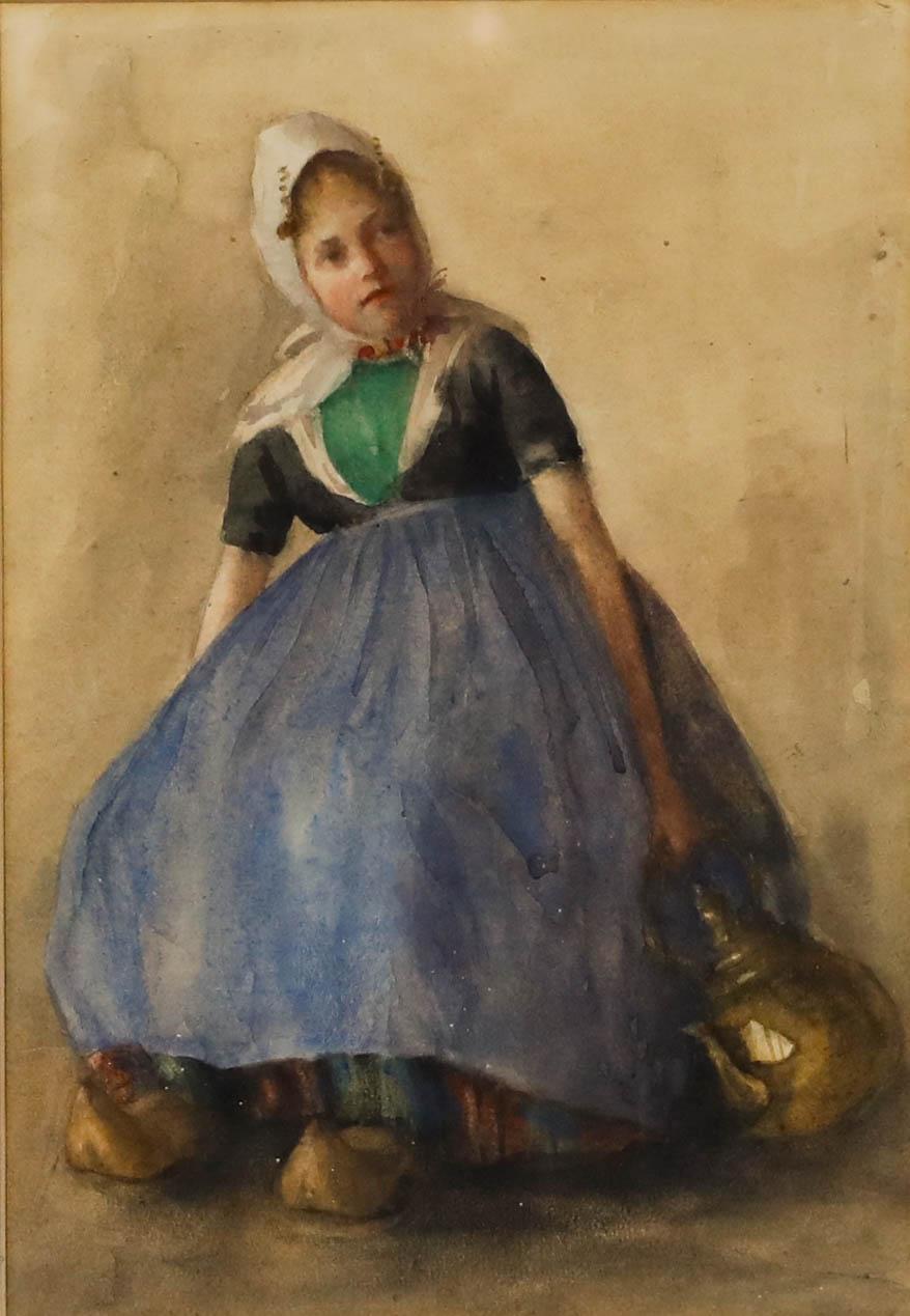 Framed Late 19th Century Watercolour - Dutch Girl