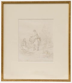 Paul Sandby Munn (1773-1845) - 1839 Graphitzeichnung, Ausruhen am Springbrunnen