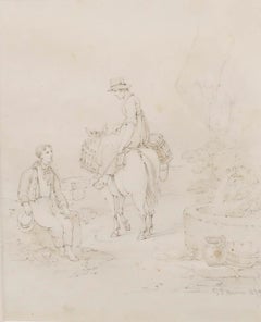 Paul Sandby Munn (1773-1845) - 1839 Graphitzeichnung, Ausruhen am Springbrunnen