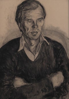20th Century Charcoal Drawing - Portrait of Sir Geoffrey Shakerley, 6th Baronet