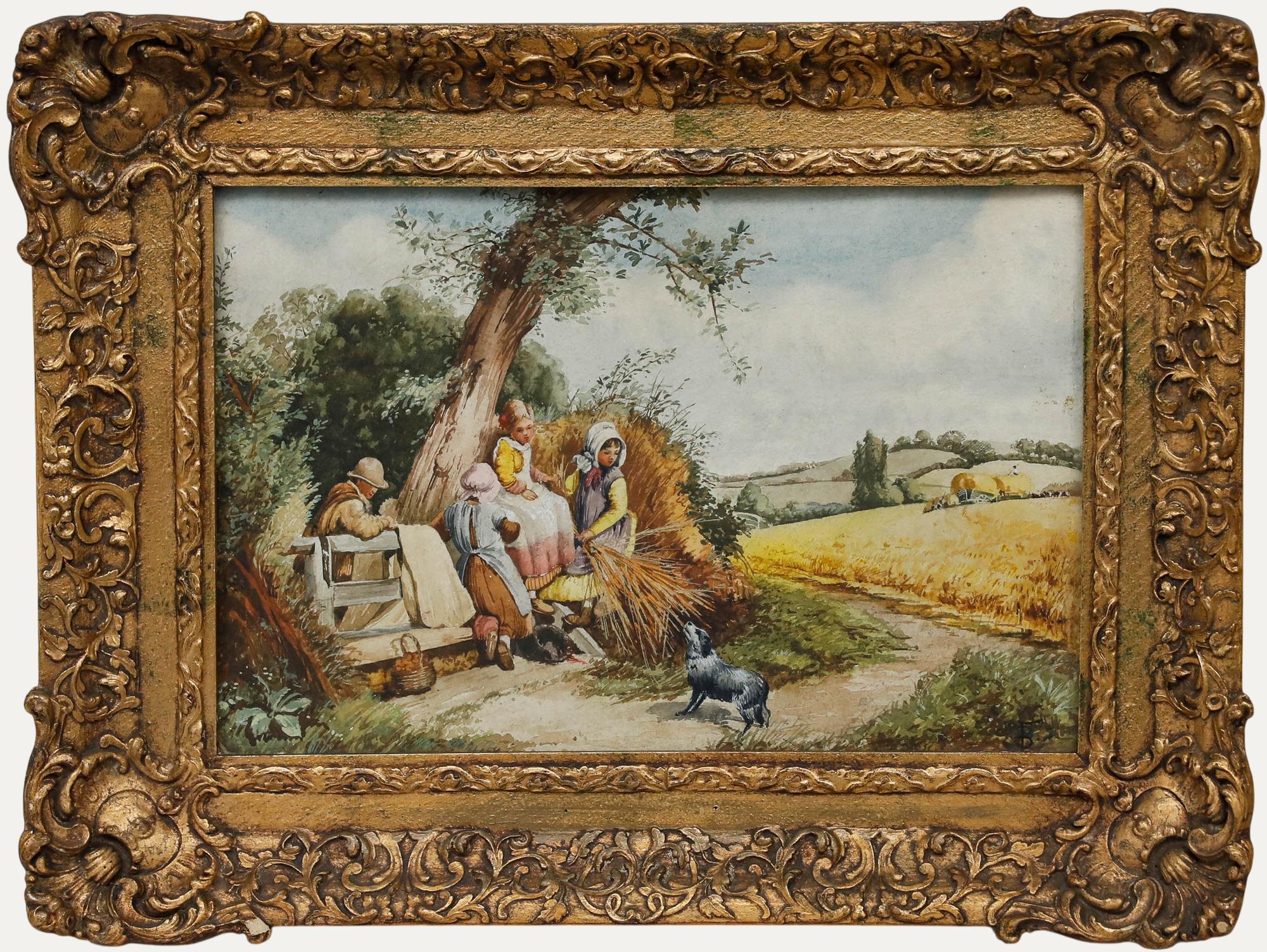 Unknown Figurative Art - After Myles Birket Foster (1825-1899) - Watercolour, At the Wheatfield Gate