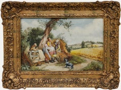 After Myles Birket Foster (1825-1899) - Watercolour, At the Wheatfield Gate