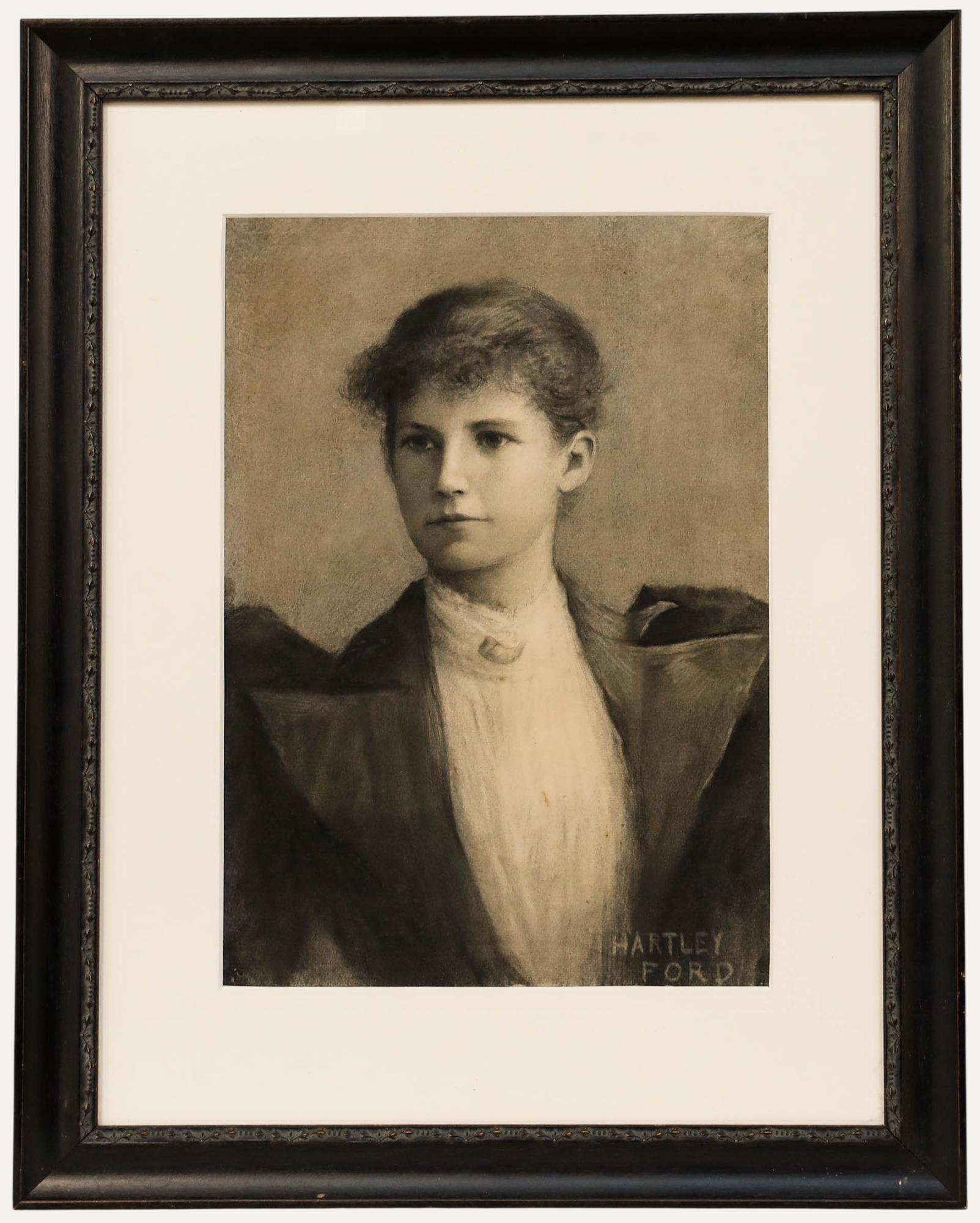 Ernest Hartley-Ford (1865-1934) - Disegno a carboncino, Ritratto di signora