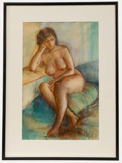 Betty Battiscombe (1916-2002) - Acuarela enmarcada de mediados del siglo XX, Desnudo sentado