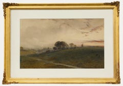 Early 20th Century Watercolour - Sunset over the Windmill