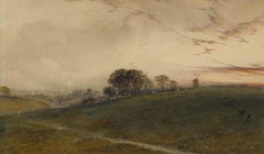 Early 20th Century Watercolour - Sunset over the Windmill