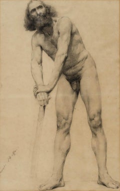 Charles James Theriat (1860-1937) - Early 20th Century Charcoal, Male Nude