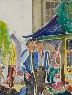 Fredrick Roberts Johnson (1900-1986) - Watercolour, Market in Hortoget Square