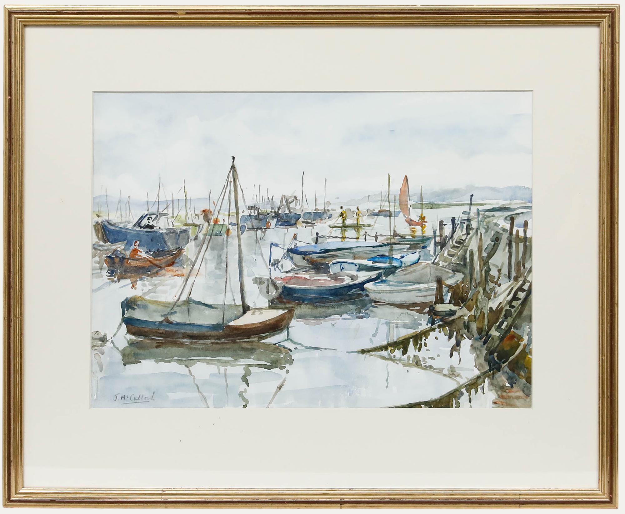 Unknown Figurative Art - J. McCulloch - Framed 20th Century Watercolour, Morning in the Harbour