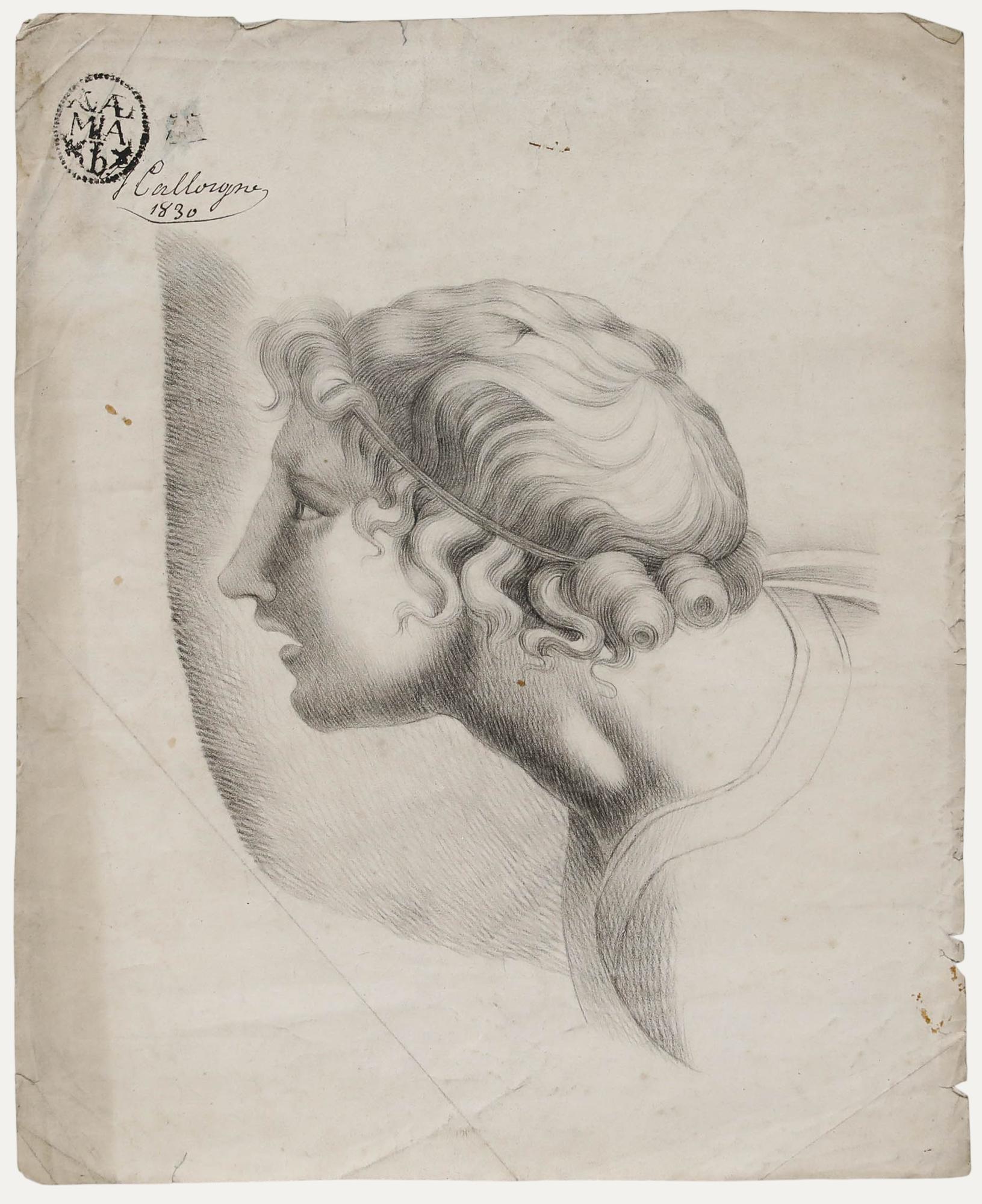 After Raphael - 1830 Graphite Drawing, Head Study of a Young Man