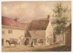 Círculo de John Thirtle (1777-1839) - Acuarela de principios del siglo XIX, Un corral