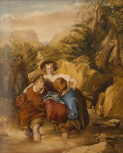 c.1850 Watercolour - Crossing the Stream