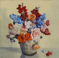 Beatrice Johnson (1938-1988) - Framed Watercolour, Flowers in a Japanese Vase