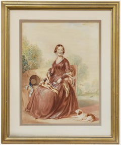 Mid 19th Century Watercolour - Lady with Dog