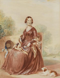 Mid 19th Century Watercolour - Lady with Dog