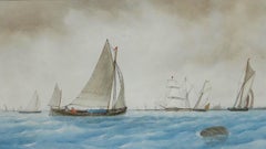 Framed 19th Century Watercolour - Sailboats at Sea