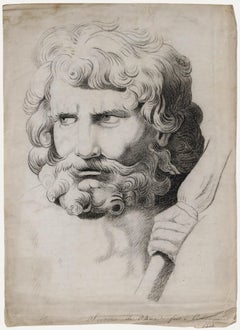 After Gilles-Antoine Demarteau - 1830 Charcoal Drawing, Neptune