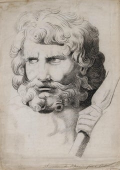 After Gilles-Antoine Demarteau - 1830 Charcoal Drawing, Neptune