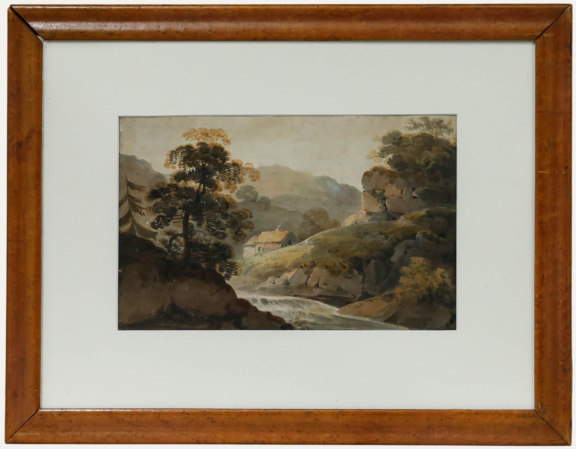 Attribuire. Thomas Barker of Bath (1769-1847)- Acquerello incorniciato, Una scena in Wales