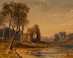 Circle of John Varley - Framed Early 19th Century Watercolour, Church Ruins