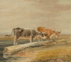 Circle of Thomas S. Cooper (1803-1902) - Watercolour, Cattle Standing in Water