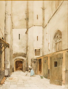 Jacob Huybrecht Hollestelle (1858-1920) - 1899 Watercolour, Sweeping the Alley