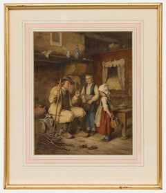Emmanuel Adolphe Midy (1797-1874) - Gerahmtes Aquarell, Ein bretonisches Familienhäuschen