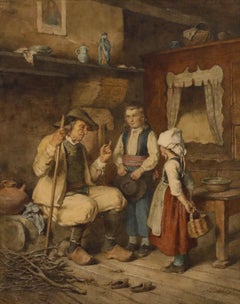 Emmanuel Adolphe Midy (1797-1874) - Gerahmtes Aquarell, Ein bretonisches Familienhäuschen