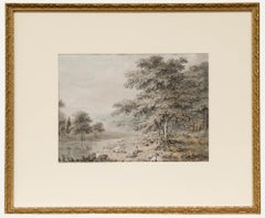 J. Phillips - Framed 1786 Watercolour, Shepherdess Resting by a River