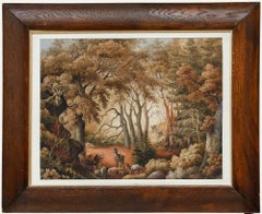 J.N. Ponson - Framed Early 20th Century Watercolour, Deer in an Autumnal Glade
