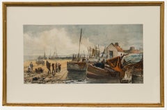 Framed Early 20th Century Watercolour - Tending to the Nets