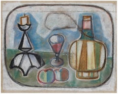 Johann Winter (1898-1964) - Pastel, Naturaleza muerta con botella de fiasco II