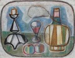 Johann Winter (1898-1964) - Pastel, Naturaleza muerta con botella de fiasco II