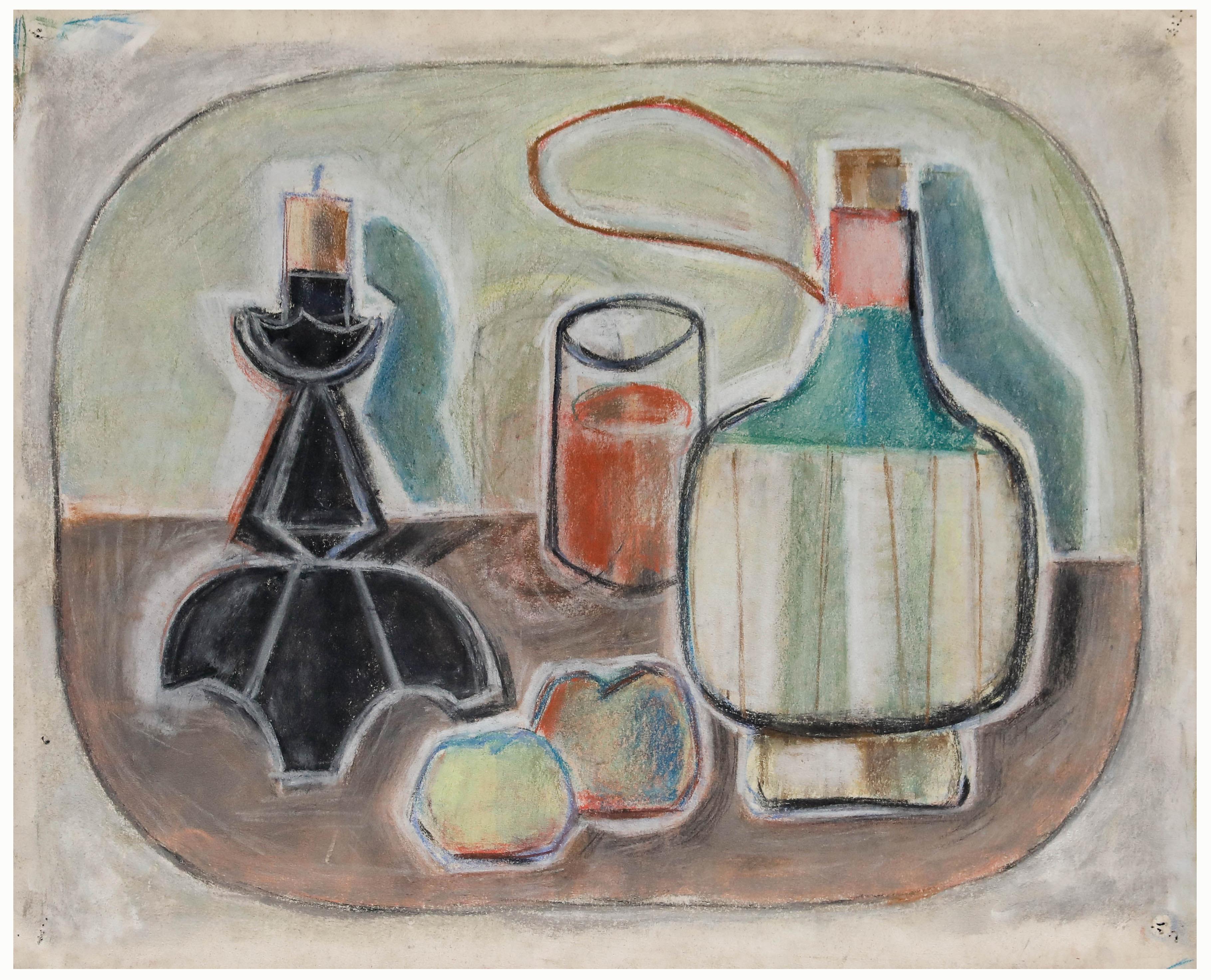 Johann Winter (1898-1964) - Pastel, Still Life with Fiasco Bottle I