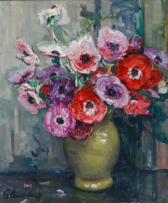 Hubert Glansdorff (1877-1963) - Framed 1942 Gouache, Flowering Anemones
