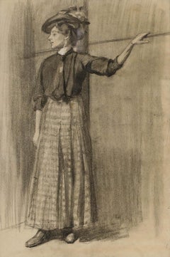 O. Muck (fl.1898-1907) - Early 20th Century Charcoal Drawing, An Elegant Pose