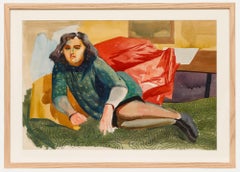 William Crosbie (1915-1999) - Acquerello della metà del XX secolo, Ragazza in tunica verde