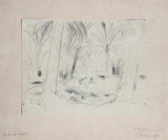 „Wälder mit Palmen“, Jugendstil-Bleistiftzeichnung von Eugen von Kahler