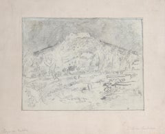 „Südländische Landschaft“, impressionistische Bleistiftzeichnung von Eugen von Kahler