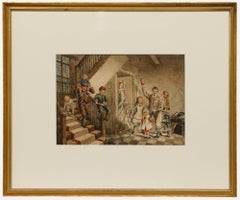 19th Century Watercolour - Children Playing in the Hall