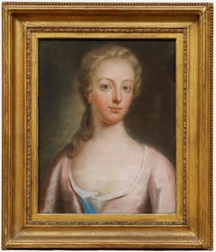 Pastello incorniciato del XVIII secolo - Signora in rosa