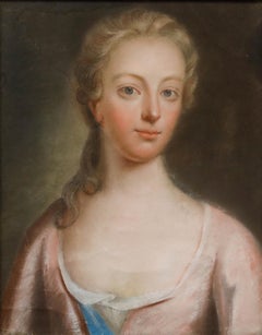 Pastello incorniciato del XVIII secolo - Signora in rosa