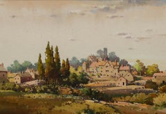 Noel Harry Leaver - Acuarela de mediados del siglo XX, vista del pueblo